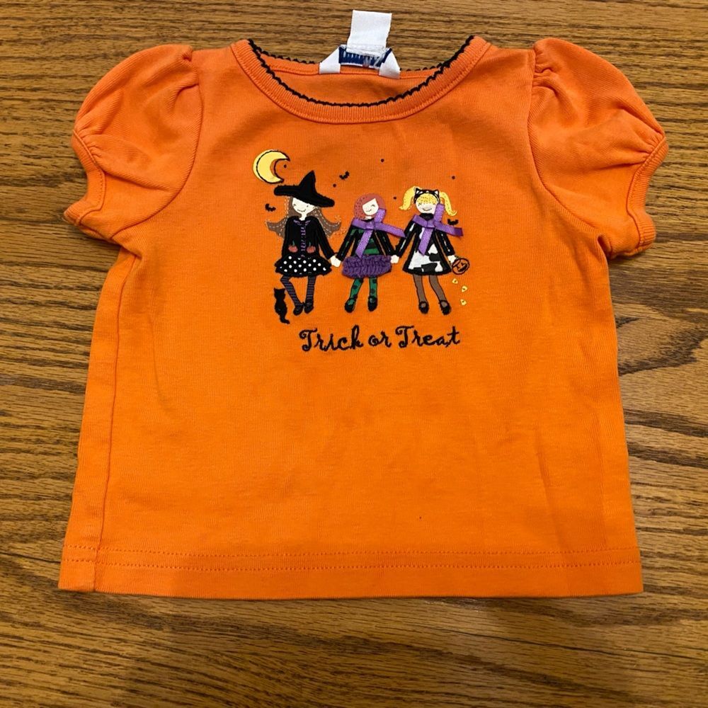 Heartstrings Orange Trick or Treat Embroidered girls Puff Sleeve Top